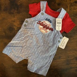 4/$60 sale — NEW Baby boy baseball theme overall set 6M